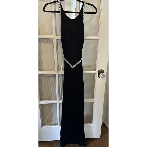 Vintage 90s Cache Evening Gown Women's M Black Dress Crystal Embellished Straps - Picture 1 of 13